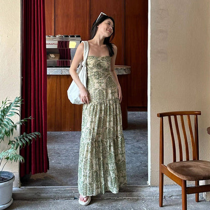 【ワンピース】【大人可愛い】フレンチ ノースリーブ キャミワンピース｜海辺 リゾート バカンス ロング丈｜上品 高級感 ビーチドレス【SHシリーズ】