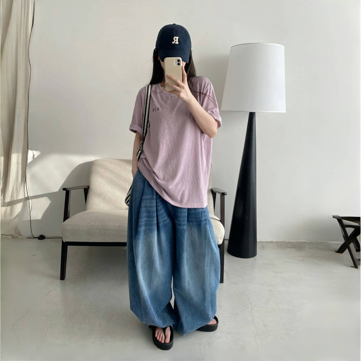 【ボトムス】春 秋 夏  ハイウエスト レトロ ゆるリラックス デニム パンツ  【FCシリーズ】