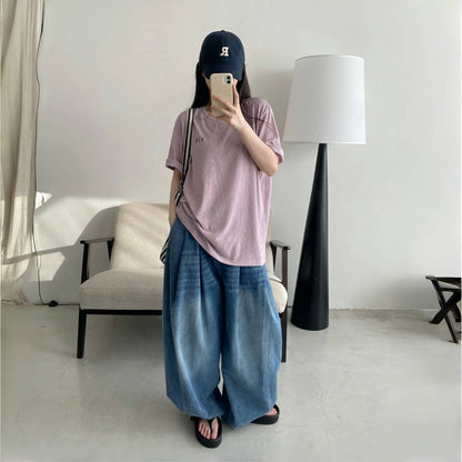 【ボトムス】春 秋 夏  ハイウエスト レトロ ゆるリラックス デニム パンツ  【FCシリーズ】