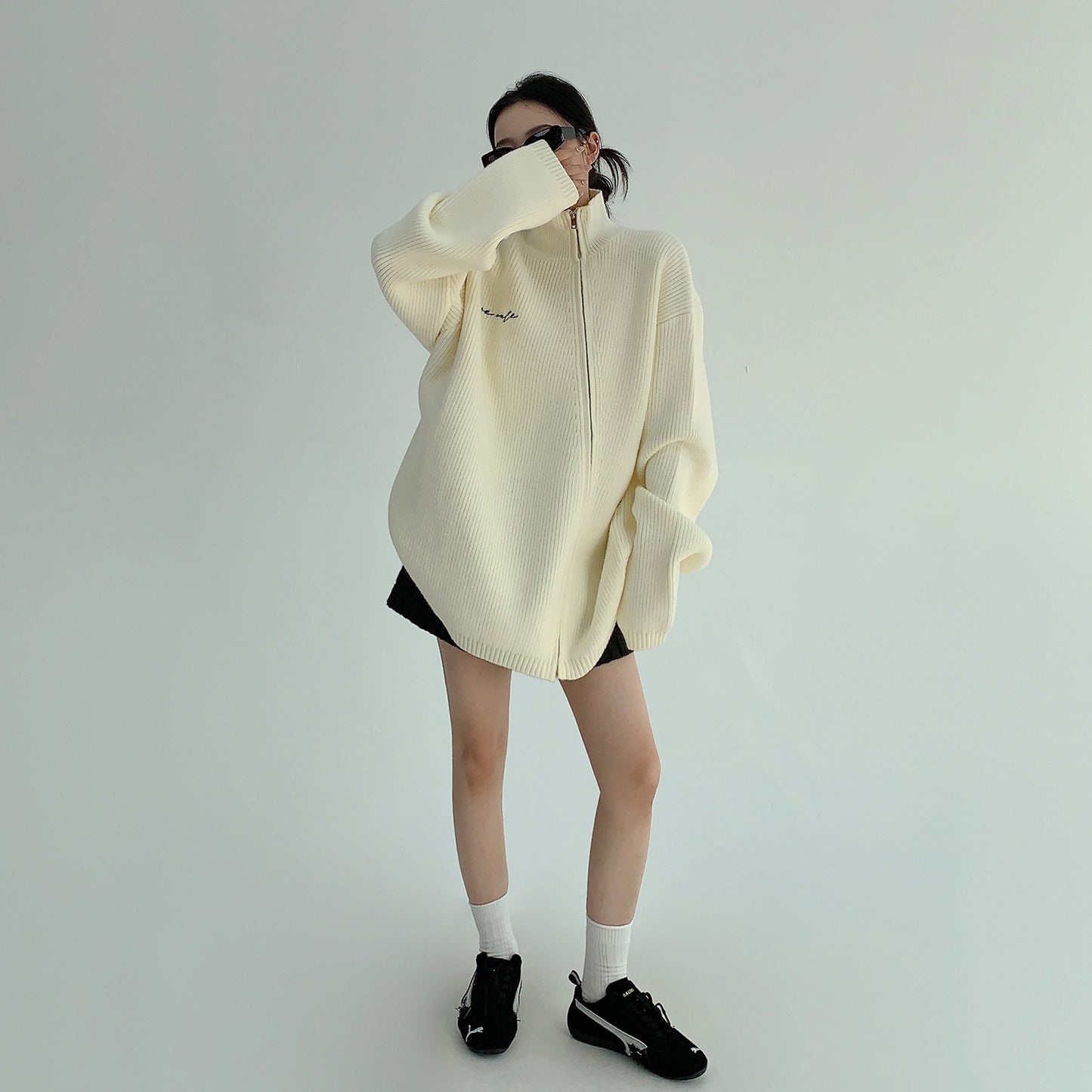 【トップス】ゆる感◎斜めジップ ニット・セーター レディース 重厚でおしゃれなデザイン【FCシリーズ】