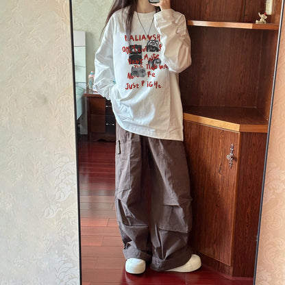 【トップス】2026春トレンド アメリカンレトロ 長袖Tシャツ レディース 薄手 ゆるシルエット ハイストリート系 ストリートトップス【FCシリーズ】