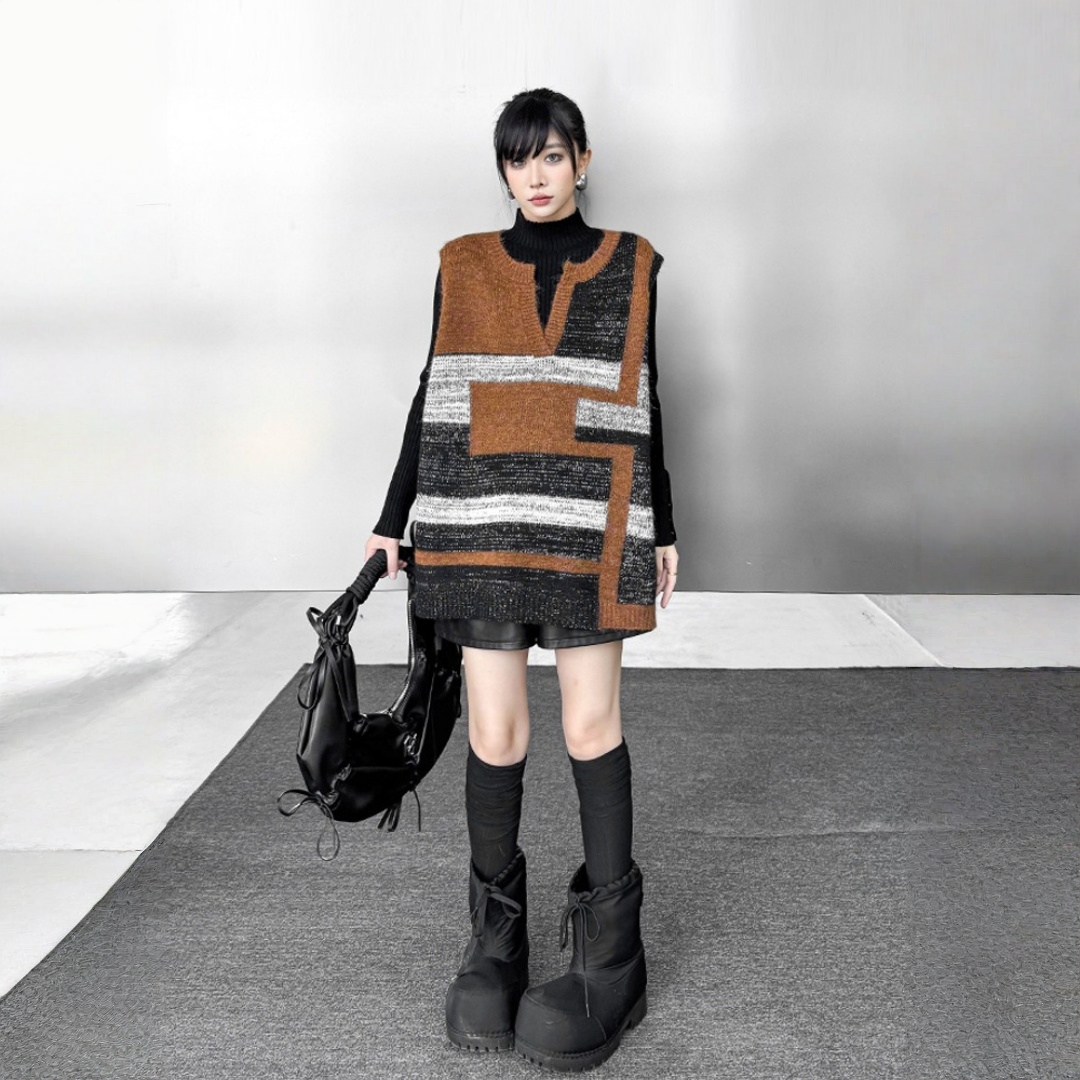 【トップス】春 秋 冬 レトロ風 おしゃれな ムラード風 ニットベスト 【AHシリーズ】