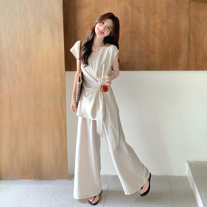 2点セット！【セットアップ】リラックス感漂うウエストマークトップス＋ワイドパンツ上下セット【JZシリーズ】【SNシリーズ】