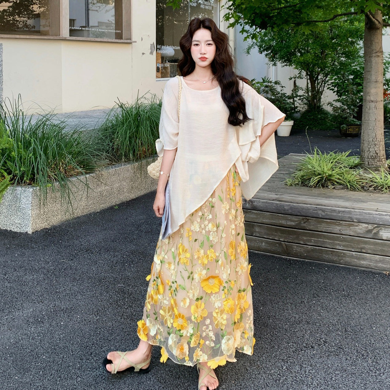 2点セット！【セットアップ】リゾート フラワー 上下セット シアー羽織＋ロングスカート レディース きれいめ【SHシリーズ】