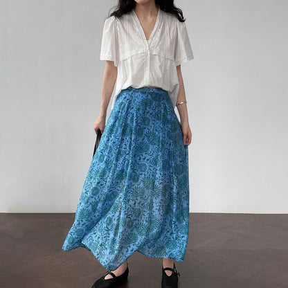 【ボトムス】韓国風コーデ万能 夏新作 細見えハイウエスト 花柄ミモレ丈スカート【SHシリーズ】