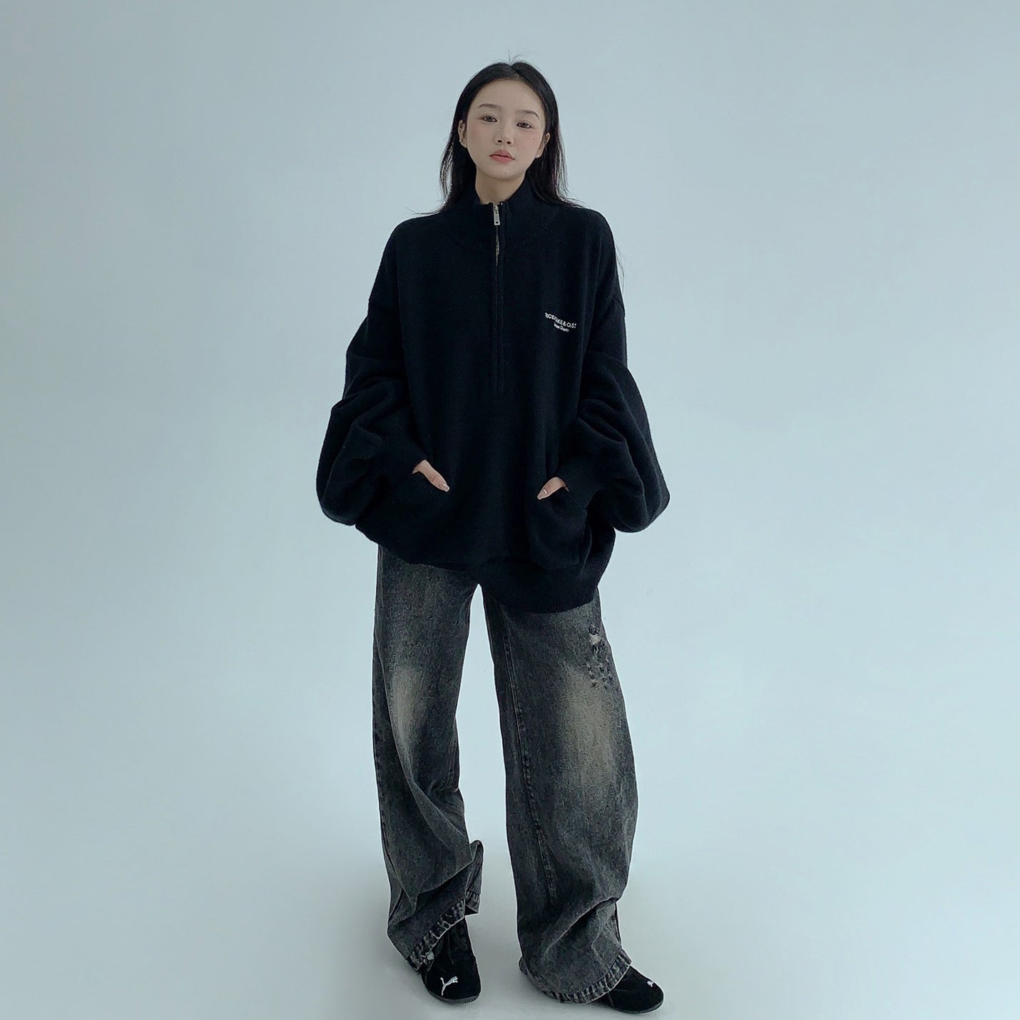 【トップス】厚手 ハイネック ニット レディース レトロデザイン ゆるふわスリーブ付き【FCシリーズ】