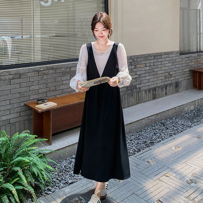 【ワンピース】フレンチレイヤード風ワンピース レディース 長袖 ウエストシェイプ デザイン性 大人可愛い 秋コーデ【JZシリーズ】