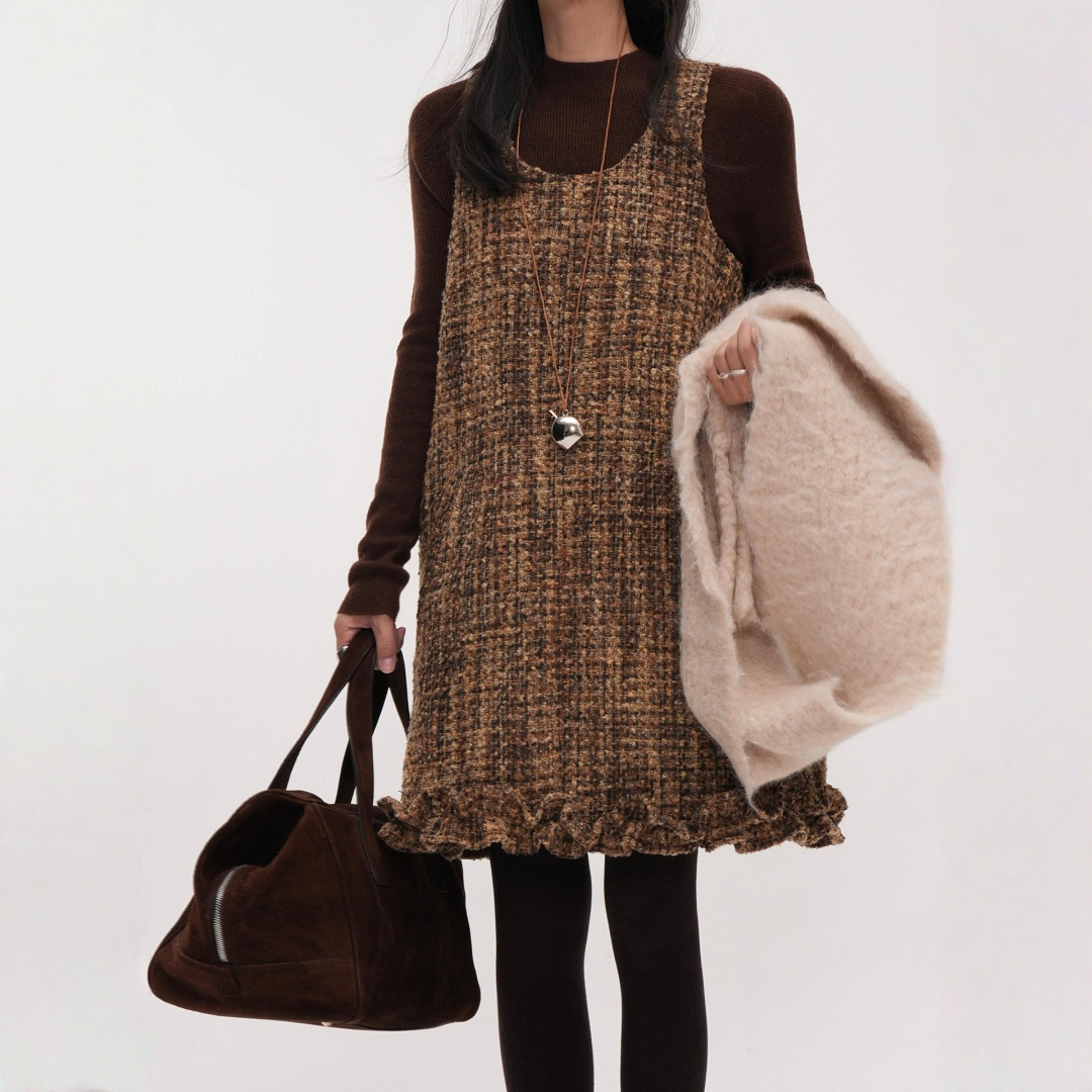 【ワンピース】レイヤードに最適な ツイード 春 秋 冬 シャネル風 ジャンパー ワンピース  【JZシリーズ】