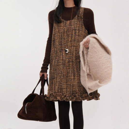 【ワンピース】レイヤードに最適な ツイード 春 秋 冬 シャネル風 ジャンパー ワンピース  【JZシリーズ】