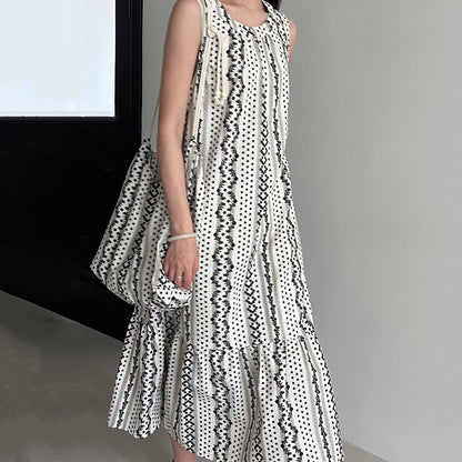 【ワンピース】バッグ付き 韓国風 気質 民族風 フラワープリント 夏新作 ノースリーブワンピース【SHシリーズ】