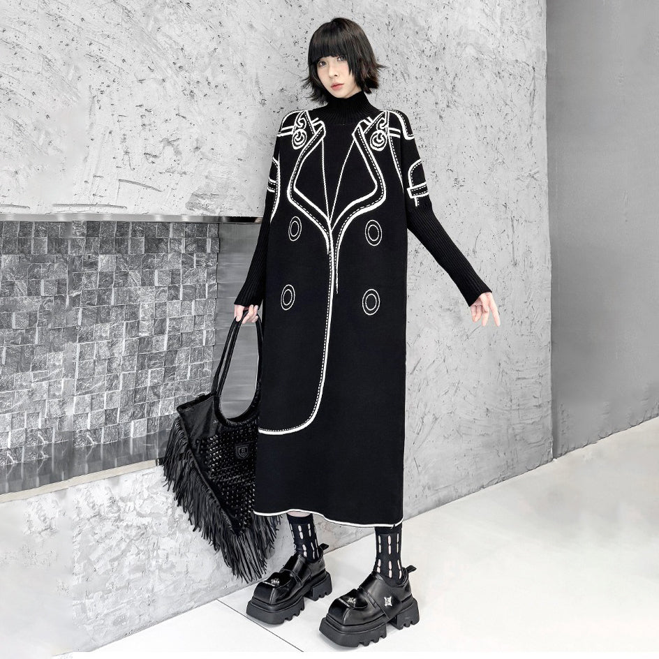 【ワンピース】 半ハイネック 長袖 ニットワンピース レディース 秋冬 ゆったり ロング丈【AHシリーズ】