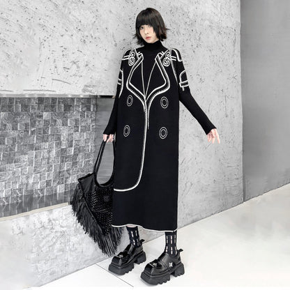 【ワンピース】 半ハイネック 長袖 ニットワンピース レディース 秋冬 ゆったり ロング丈【AHシリーズ】