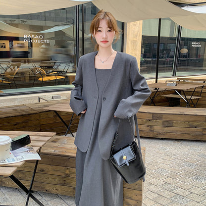 2点セット！【セットアップ】春秋にぴったりの通勤コーデ テーラードジャケット＋キャミワンピース 2点セット【JZシリーズ】【SNシリーズ】