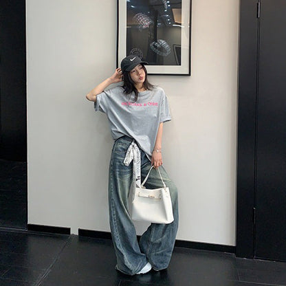【トップス】立体プリント Tシャツ レディース 夏 半袖 コットン オーバーサイズ ゆったり クルーネック 人気 リラックスコーデ【FCシリーズ】