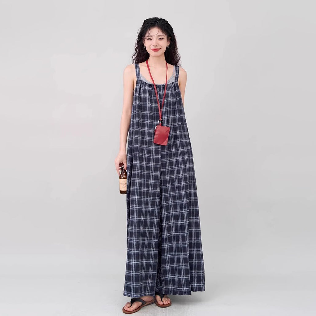 【ボトムス】インスタ風 夏新作 シックヴィンテージ チェック 超ゆったりカジュアル オールインワン【SHシリーズ】