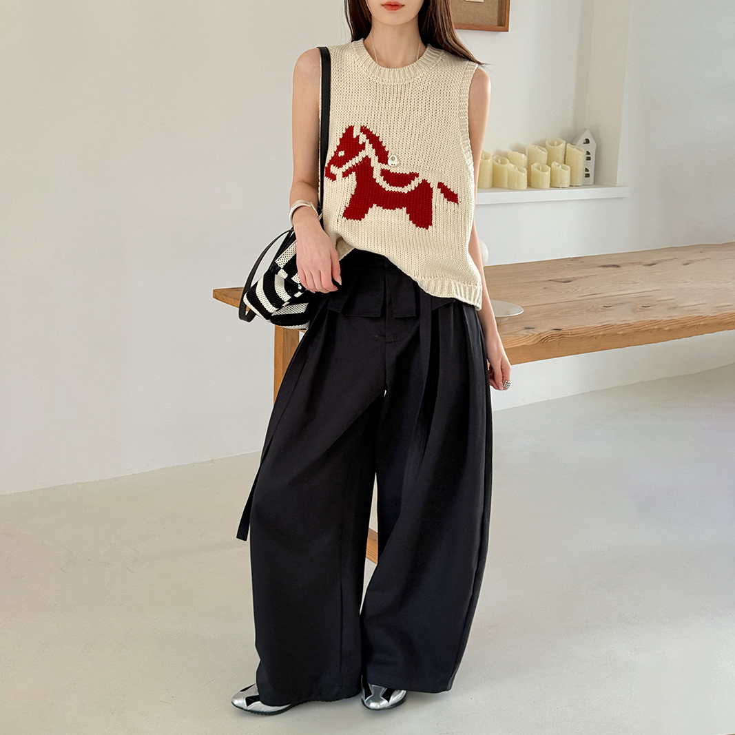 【ボトムス】デザイン感 フェイクレイヤード レース切替 ハイウエストワイドパンツ レディース 春新作 ゆったり カジュアルスラックス【JZシリーズ】