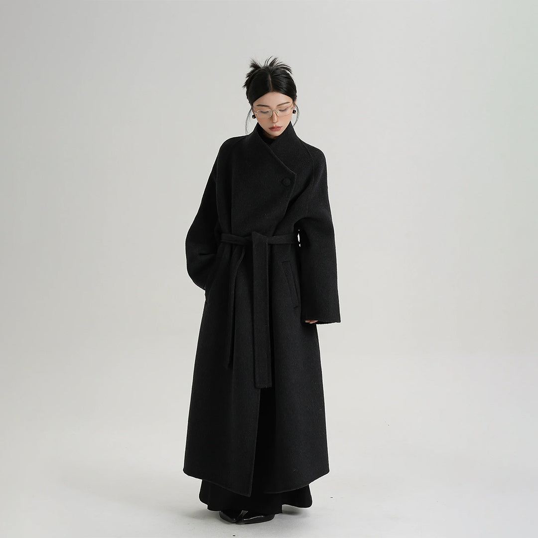 【アウター】気質と高級感 ミディアムロング 斜めボタン襟 ウールコート【JZシリーズ】