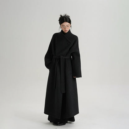 【アウター】気質と高級感 ミディアムロング 斜めボタン襟 ウールコート【JZシリーズ】
