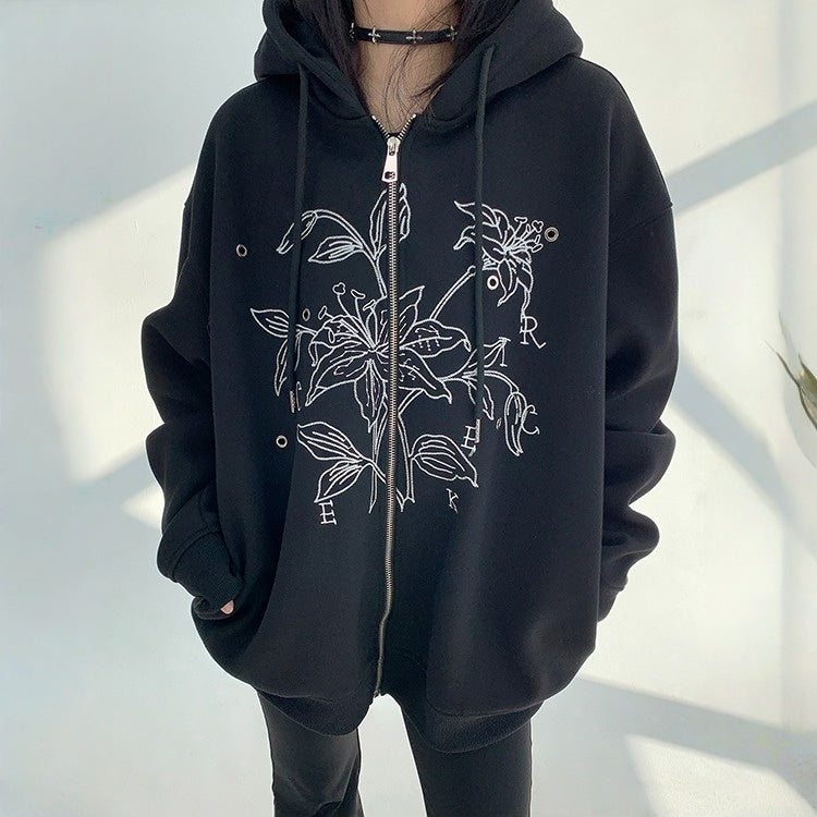 アウター】春 秋 冬 フード付き 刺繍 厚手 パーカー 【FC