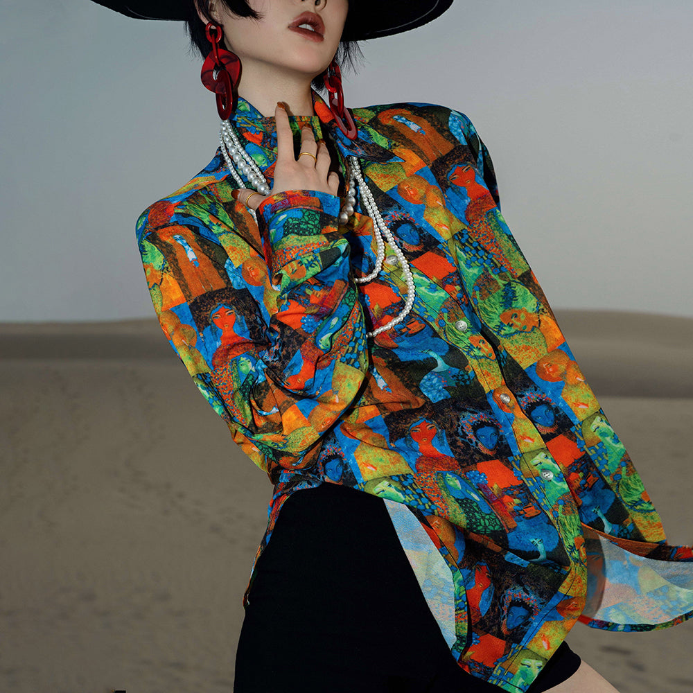 【トップス】フレンチレトロ ヘップバーン風 ブラウス レディース ヴィンテージフラワー 長袖 シャツ【SHシリーズ】【15～20日内発送】