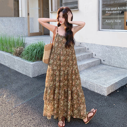 【ワンピース】夏新作 フレンチエレガンス 花柄 ノースリーブ キャミワンピース旅行 リゾート 海辺映え ロングドレス【SHシリーズ】