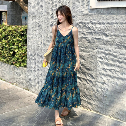 【ワンピース】2025夏新作 ノースリーブ フラワープリントキャミワンピース【SHシリーズ】