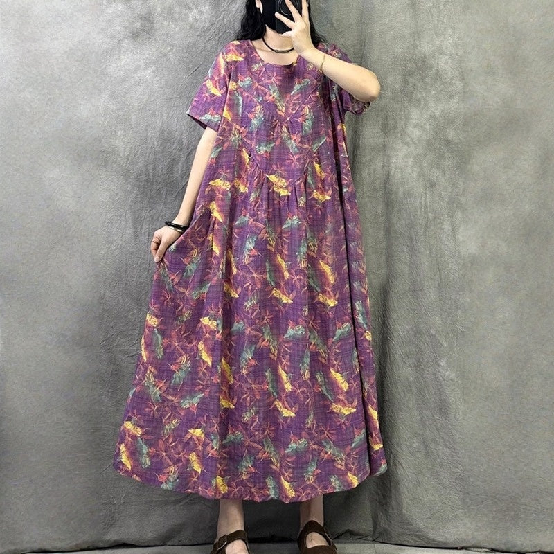 期間限定⭐️60%OFF【ワンピース】プリント コットンリネン オシャレで上品 半袖 ワンピース 【SHシリーズ】