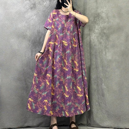 期間限定⭐️60%OFF【ワンピース】プリント コットンリネン オシャレで上品 半袖 ワンピース 【SHシリーズ】