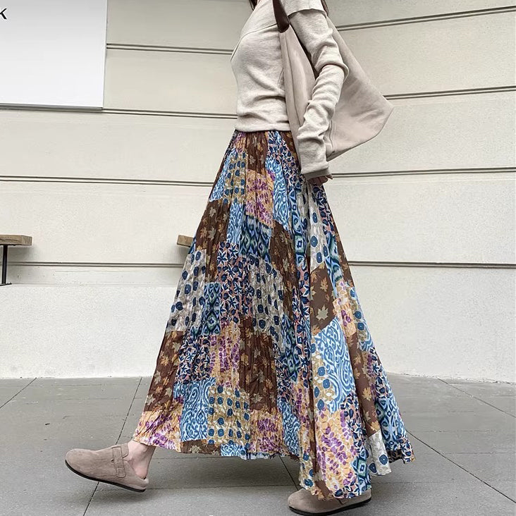 【ボトムス】プリーツ＆花柄 スカート レディース Aライン ミディ丈 ヒップカバー 大きめ フレアスカート【SHシリーズ】