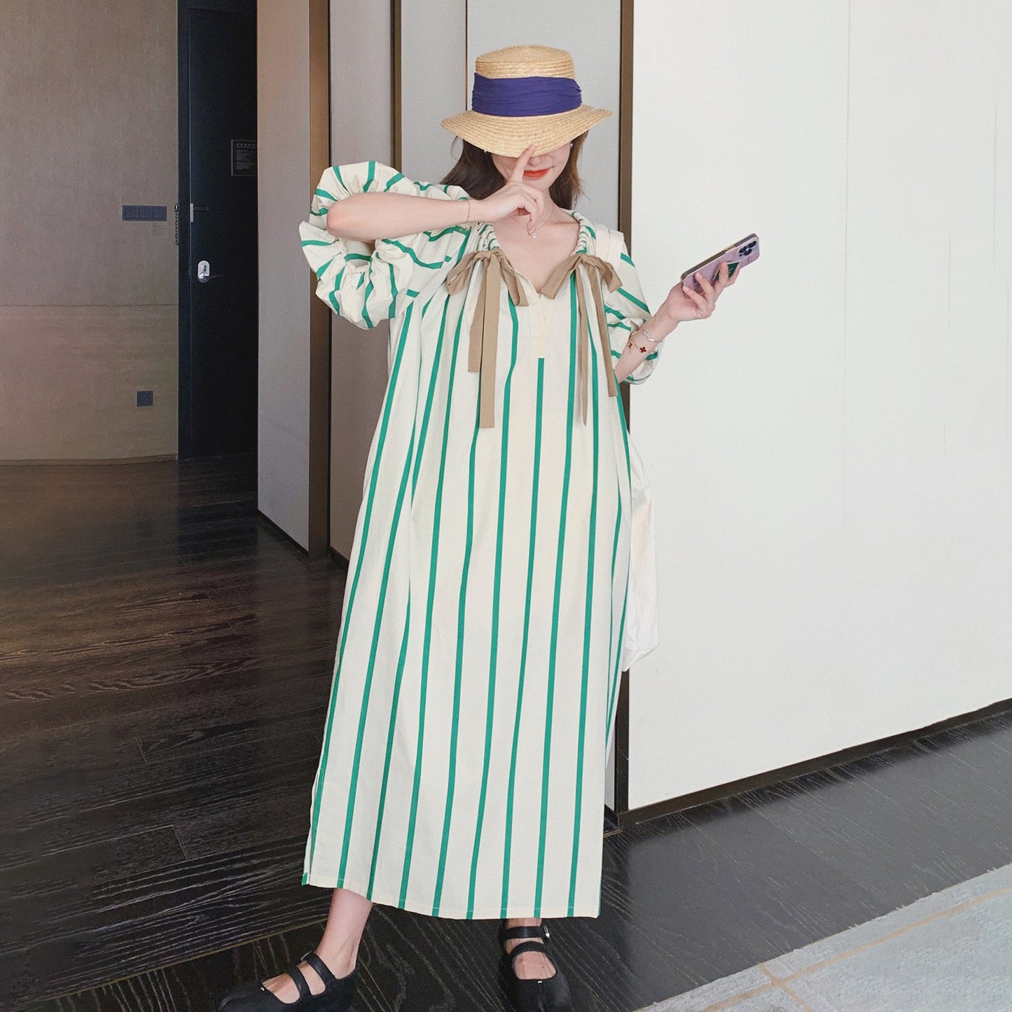 【ワンピース】夏 フレンチデザイン ゆったり ファッションカジュアル ストライプ 半袖ワンピース【SHシリーズ】