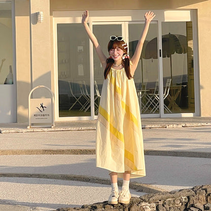 【ワンピース】配色キャミワンピース レディース リゾート風 ゆったり ロング丈 ビーチドレス 夏ワンピース【SHシリーズ】