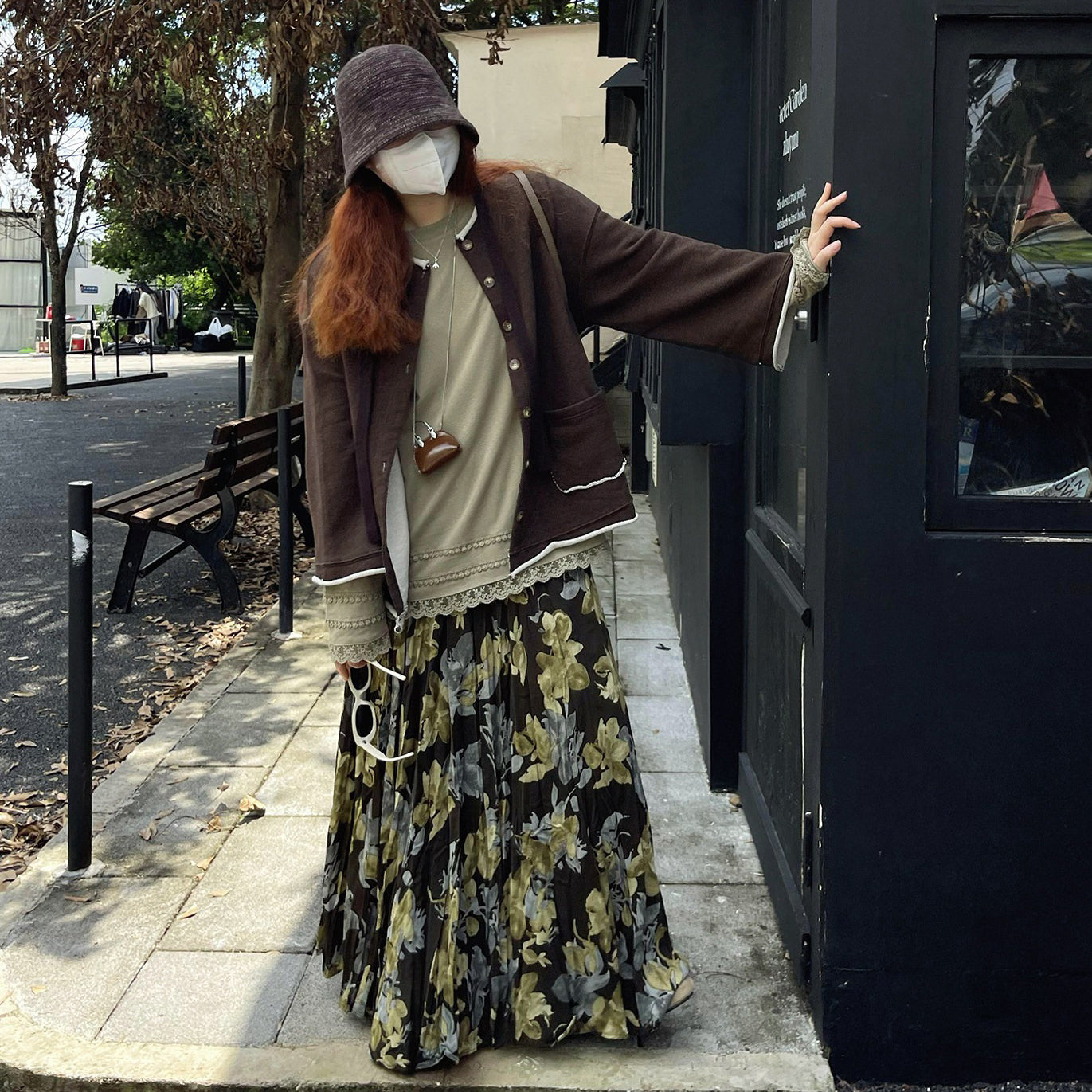 【ボトムス】ヴィンテージ風 フレアスカート 新作 ウエストゴム 花柄 ロング【SHシリーズ】