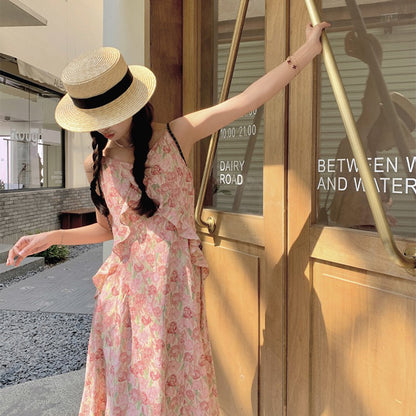 【ワンピース】夏 ゆったりデザイン シェイプアップ フリル フラワーキャミソールワンピース【SHシリーズ】