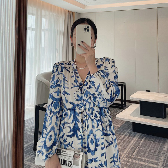 【ワンピース】超可愛い 花柄 ランタンスリーブ 長袖ワンピース レディース フレンチ風 ゆったり 休暇・通勤兼用【SHシリーズ】