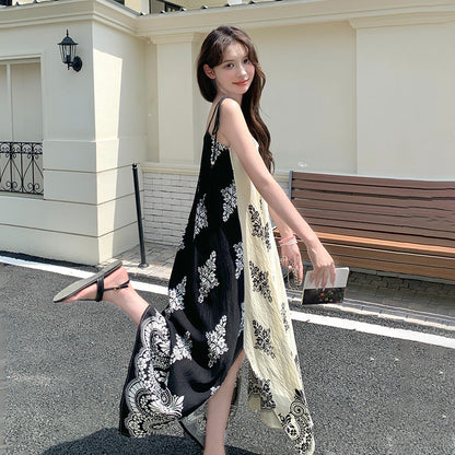 【ワンピース】フレンチリゾート風  夏新作 超映え民族風プリント  ノースリーブワンピース【SHシリーズ】