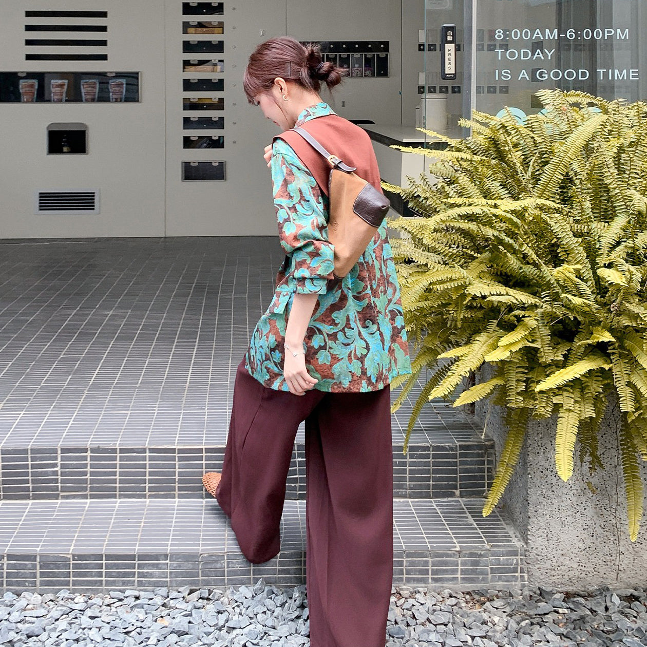 2点セット！【セットアップ】オールドマネー風プリントテーラードジャケット＆ワイドパンツ 上下セット レディース 上品 リラックス 秋コーデ【SHシリーズ】