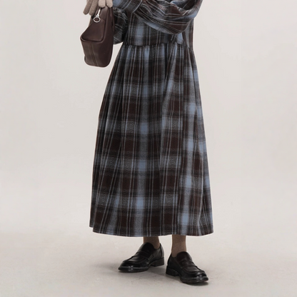 【ワンピース】起毛素材 チェック柄 レトロ クルーネック 長袖 ワンピース 【JZシリーズ】