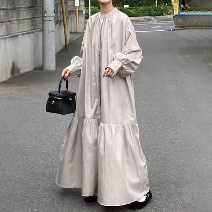 【ワンピース】日系 2025新作 大きいサイズ ゆったり シンプル 無地 長袖ワンピース