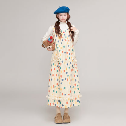 【ワンピース】秋冬 ゆったり可愛い ドット柄 サロペットワンピース レディース Aラインデザイン ノースリーブワンピース【JZシリーズ】【SHシリーズ】