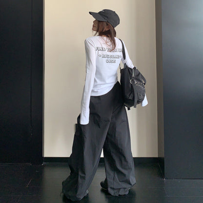 【トップス】ミニマルデザイン長袖Tシャツ レディース スリムシルエット 薄手 カットソー【FCシリーズ】