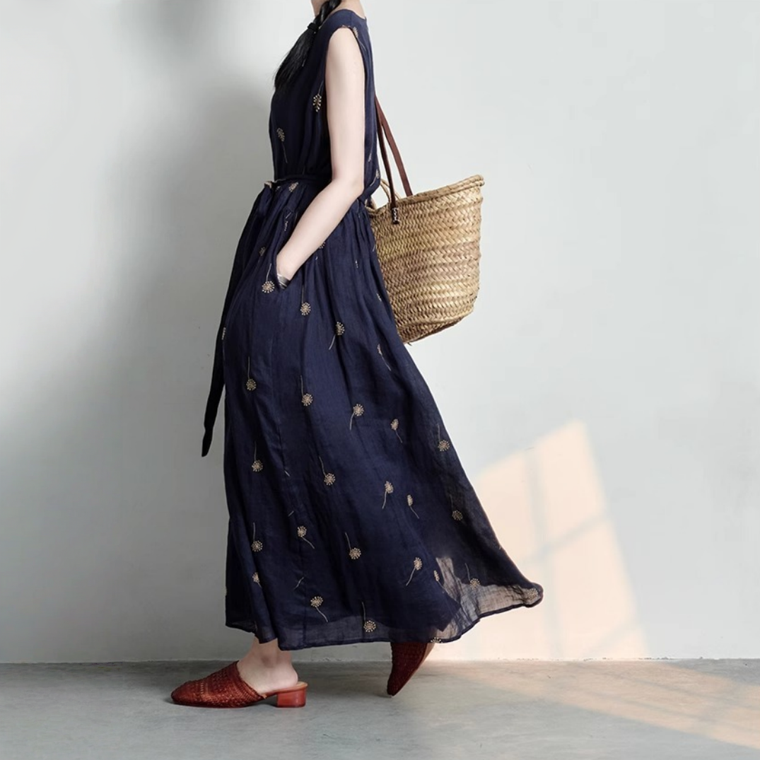 【ワンピース】ゆるリラックス 刺繍 プリント ノースリーブ ワンピース 【SHシリーズ】