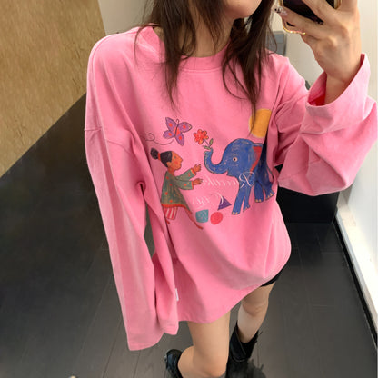 【トップス】ヴィンテージ風グラフィックロンT レディース 落書きプリント 長袖Tシャツ ゆったり ストリート【FCシリーズ】