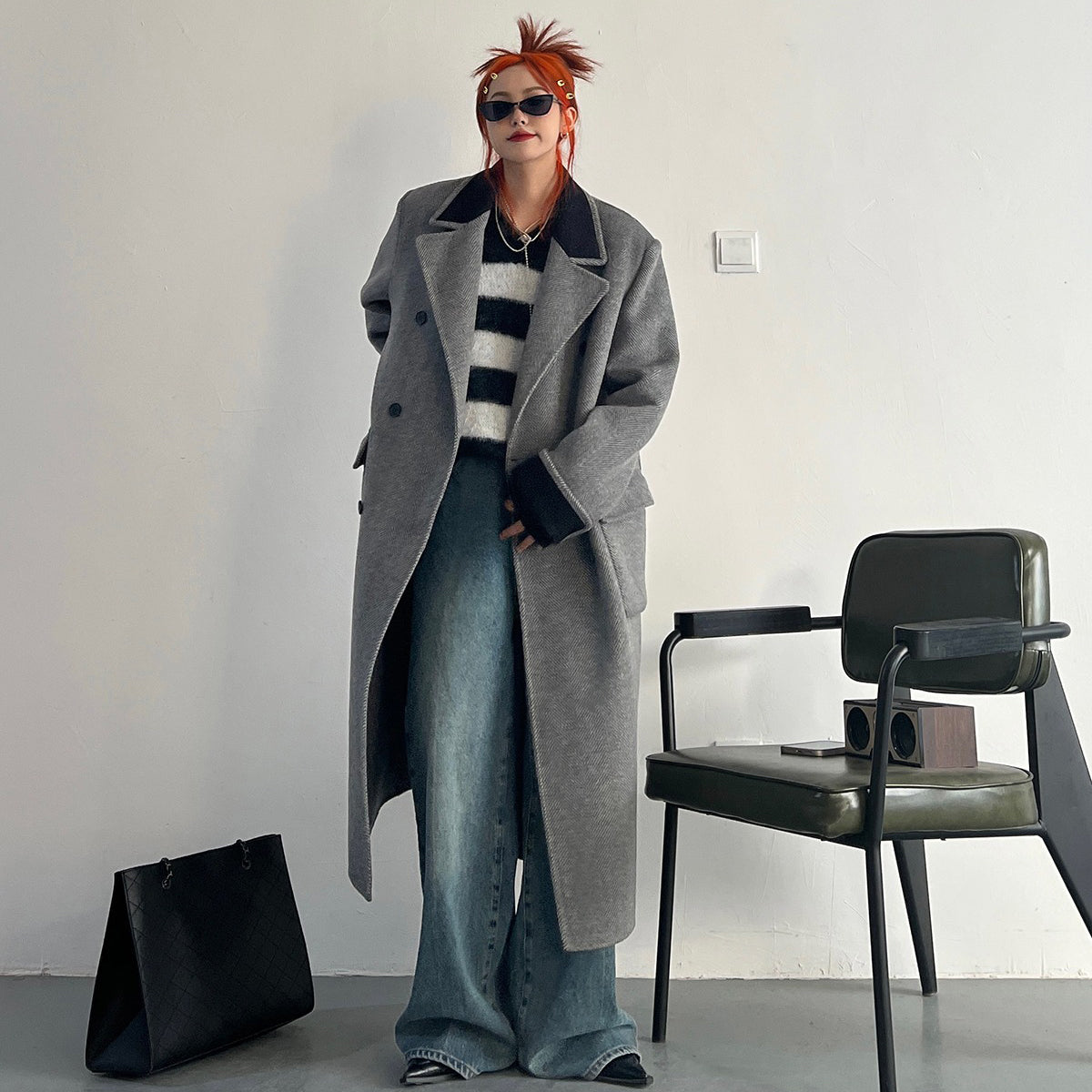 【アウター】韓国デザイン ヴィンテージ ツイードコート 中厚 中長丈 レディース 秋冬【FCシリーズ】