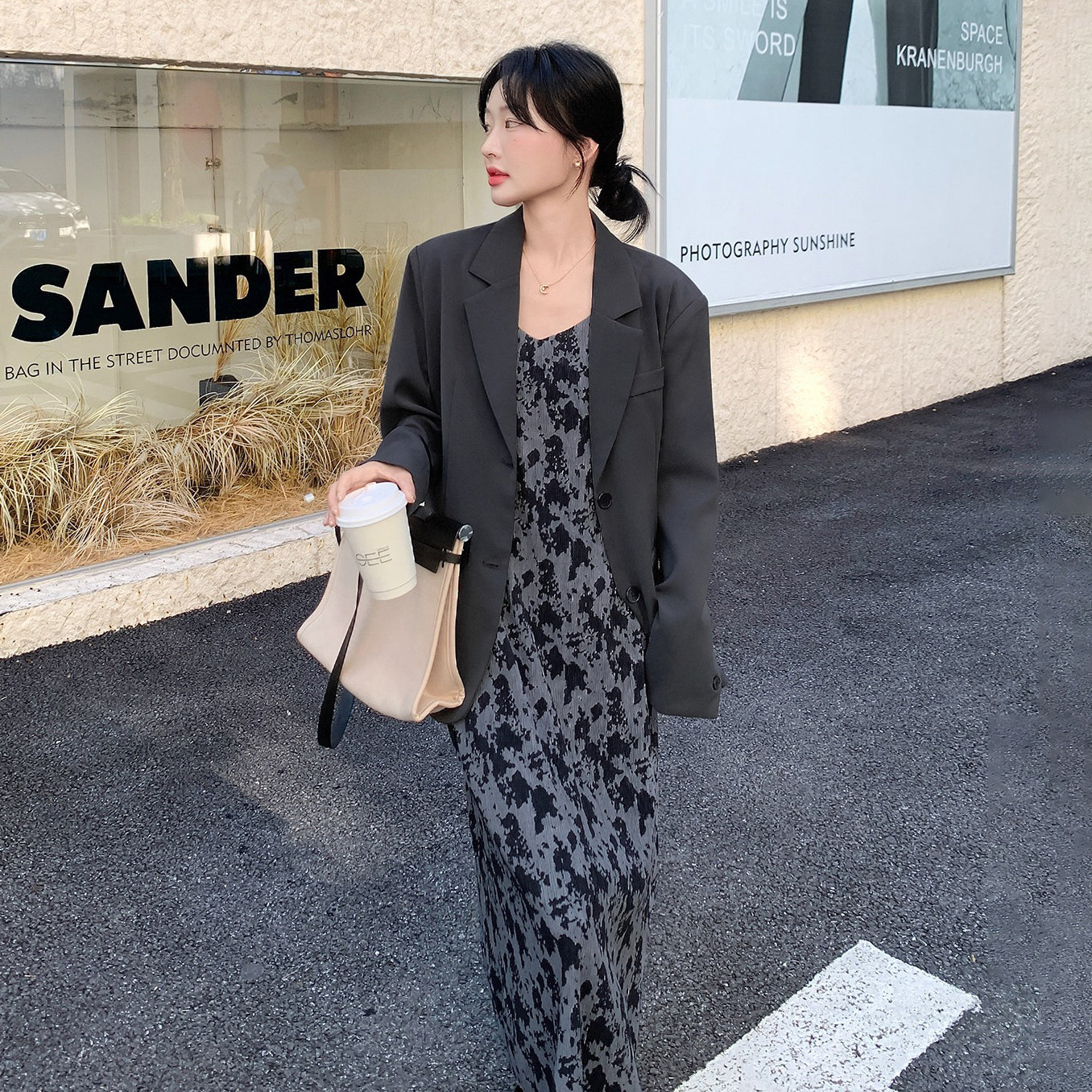 2点セット【セットアップ】大人女子向け 上品 秋新作 ジャケット+ 花柄キャミワンピース セットアップ【SHシリーズ】