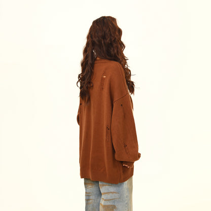 【トップス】秋冬新作✨ヴィンテージ ロゴ編みニット レディース ゆったりシルエット メラードカラーでこなれ感アップ【FCシリーズ】