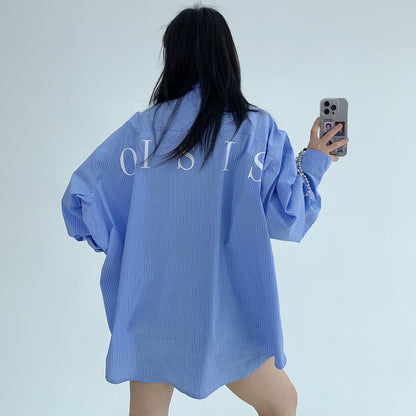 【トップス】春 秋 冬 ストライプ柄 ルーズ 長袖 刺繍 シャツ·ブラウス 【FCシリーズ】