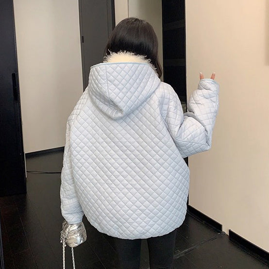 【アウター】シンプル上品 ダウンコート  菱形キルティング 軽量フード付きダウンジャケット【FCシリーズ】【10~13日発送】