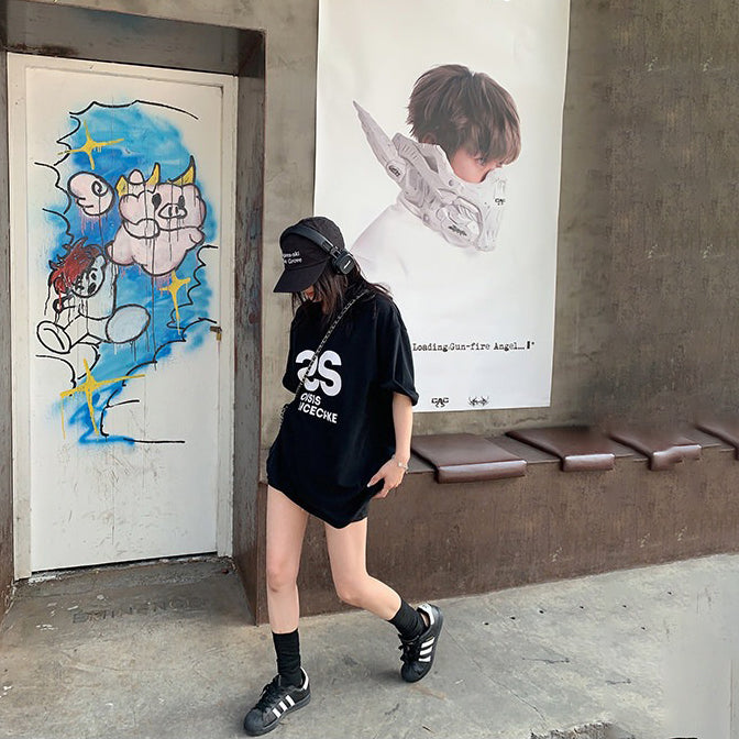 【トップス】シンプル上質 ロゴTシャツ コットン半袖 オーバーサイズ ルーズシルエット 大人カジュアル【FCシリーズ】