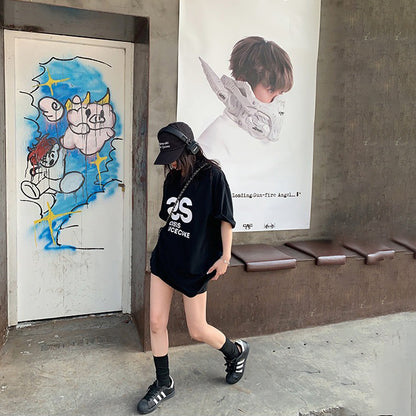 【トップス】シンプル上質 ロゴTシャツ コットン半袖 オーバーサイズ ルーズシルエット 大人カジュアル【FCシリーズ】