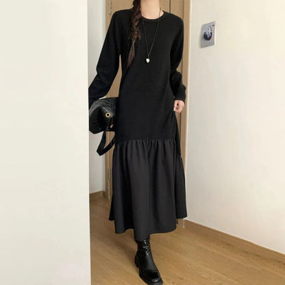 【24AW】【ワンピース】日系 ゆったり 合わせやすい 切り替えし 長袖ワンピース